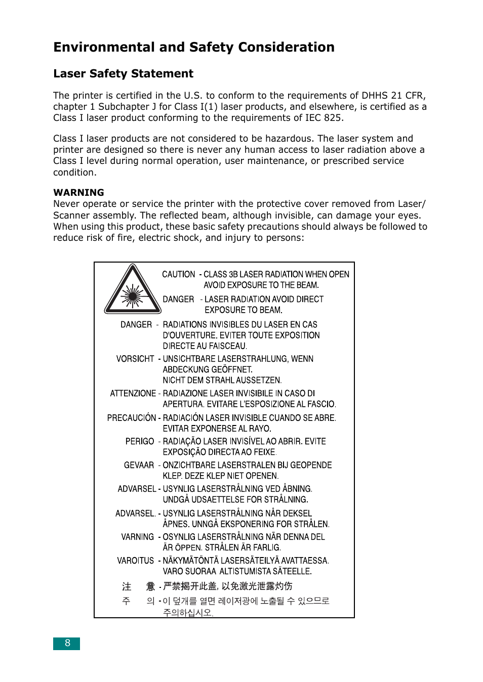 Environmental and safety consideration | Samsung ML-1615 User Manual | Page 9 / 110