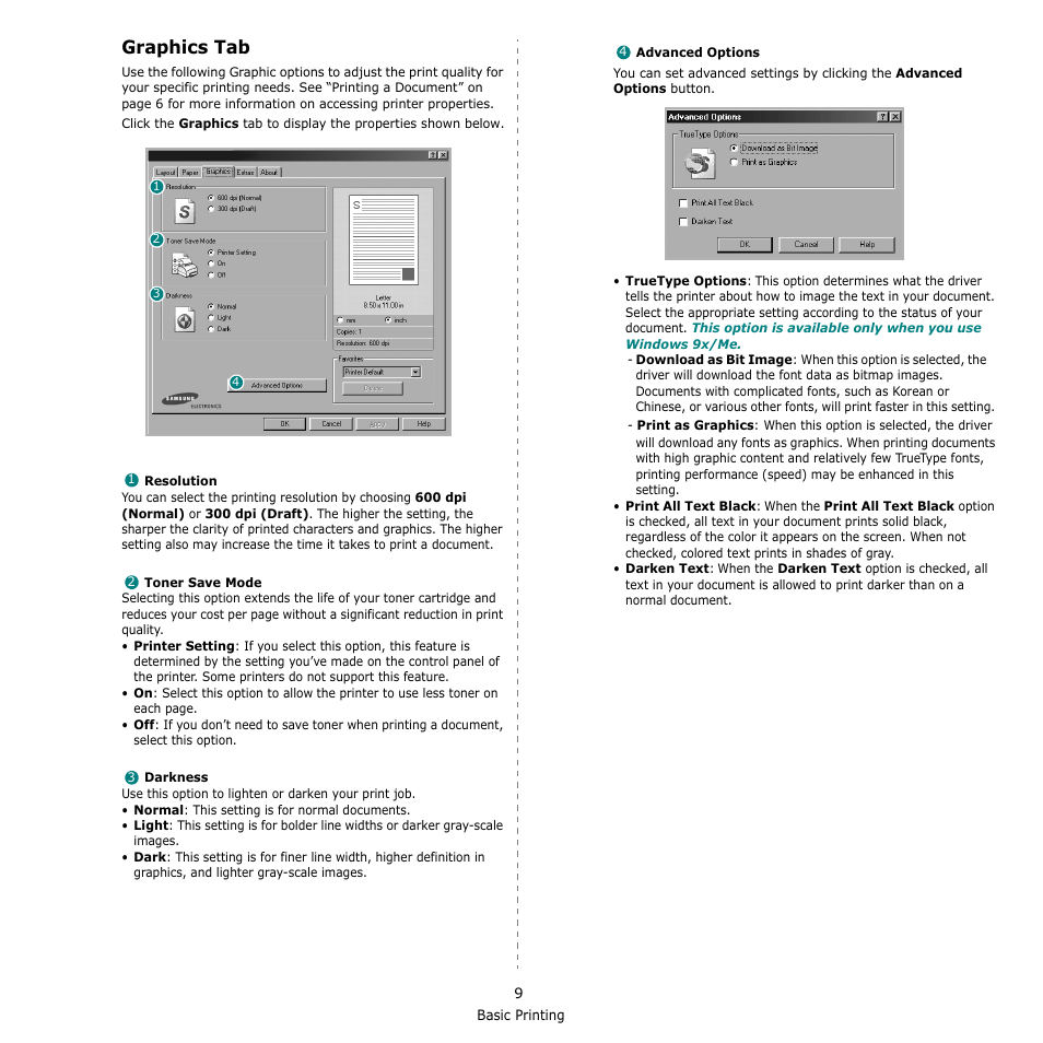 Graphics tab | Samsung ML-1615 User Manual | Page 92 / 110