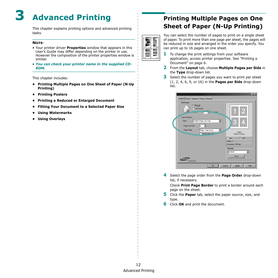 3 advanced printing, Chapter 3, Dvanced | Rinting, Advanced printing | Samsung ML-1615 User Manual | Page 95 / 110