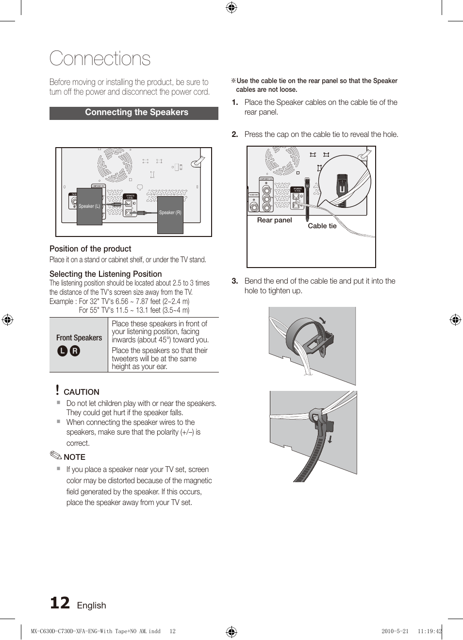 Connections, Connecting the speakers | Samsung AH68-02252K-C630D-C730D-XFA User Manual | Page 12 / 38