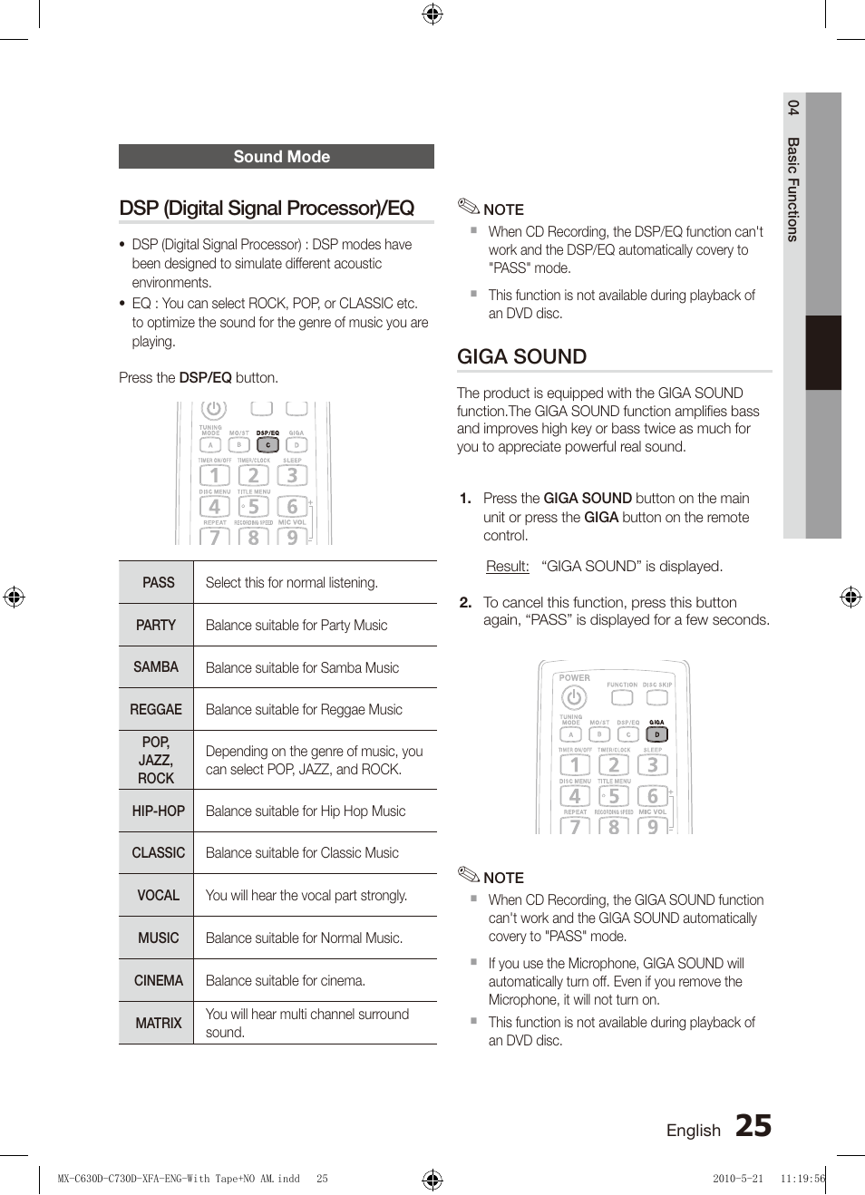 Dsp (digital signal processor)/eq, Giga sound | Samsung AH68-02252K-C630D-C730D-XFA User Manual | Page 25 / 38