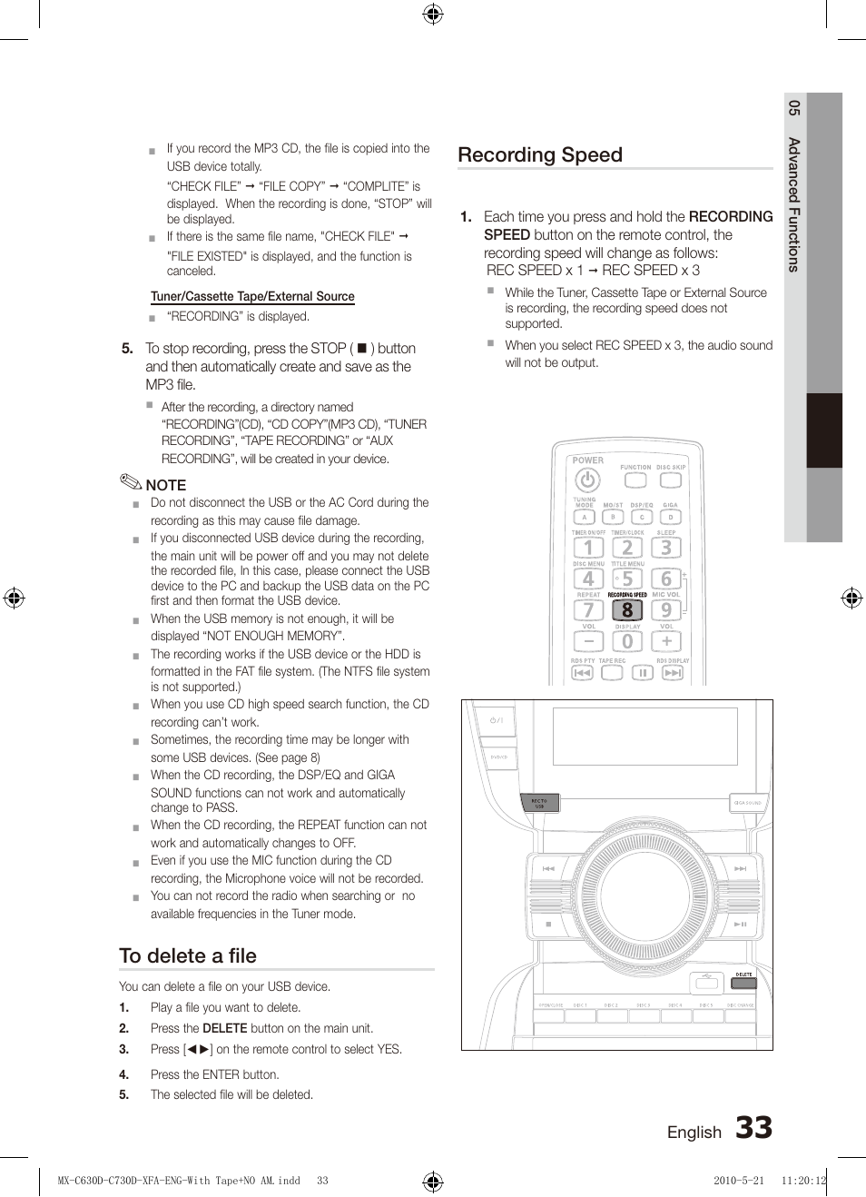 Recording speed | Samsung AH68-02252K-C630D-C730D-XFA User Manual | Page 33 / 38