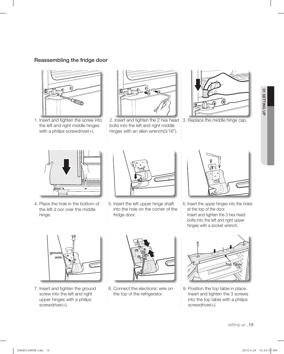 Reassembling the fridge door | Samsung RF215** User Manual | Page 13 / 34
