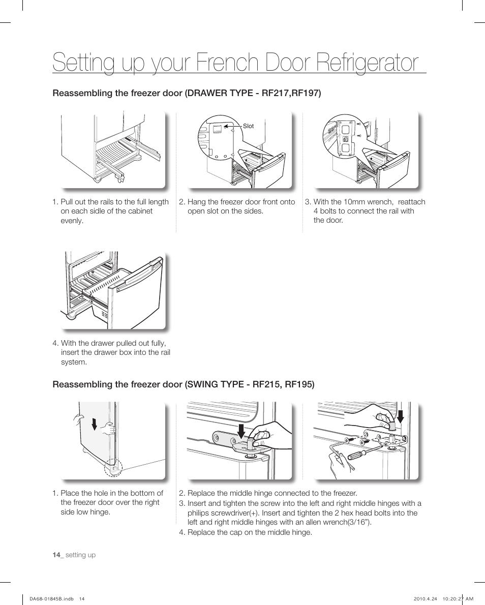 Setting up your french door refrigerator | Samsung RF215** User Manual | Page 14 / 34