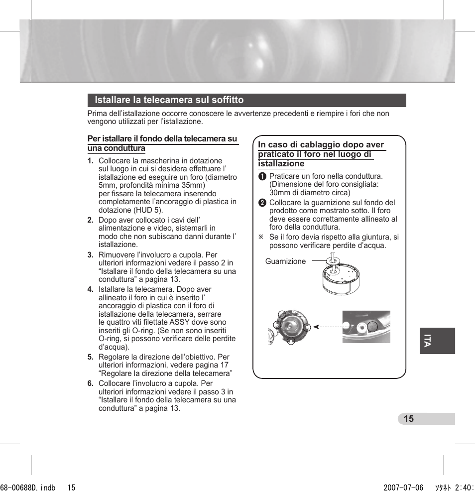 Istallare la telecamera sul sofﬁtto | Samsung SCC-B5394 User Manual | Page 103 / 131