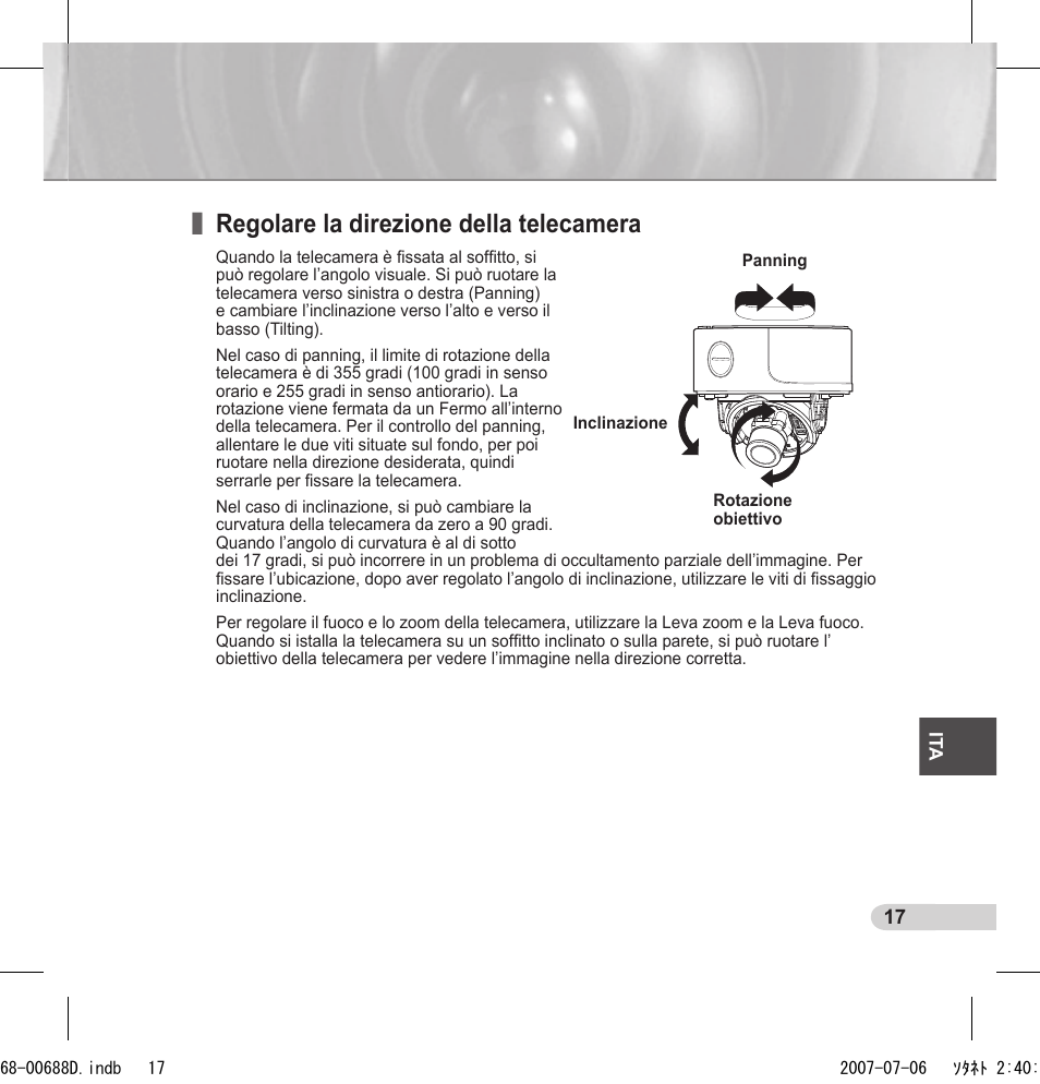 Regolare la direzione della telecamera | Samsung SCC-B5394 User Manual | Page 105 / 131