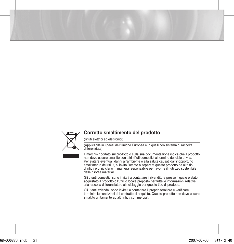 Corretto smaltimento del prodotto | Samsung SCC-B5394 User Manual | Page 109 / 131