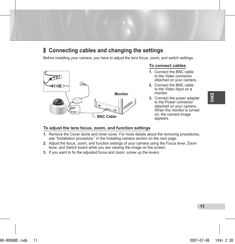 Connecting cables and changing the settings | Samsung SCC-B5394 User Manual | Page 11 / 131