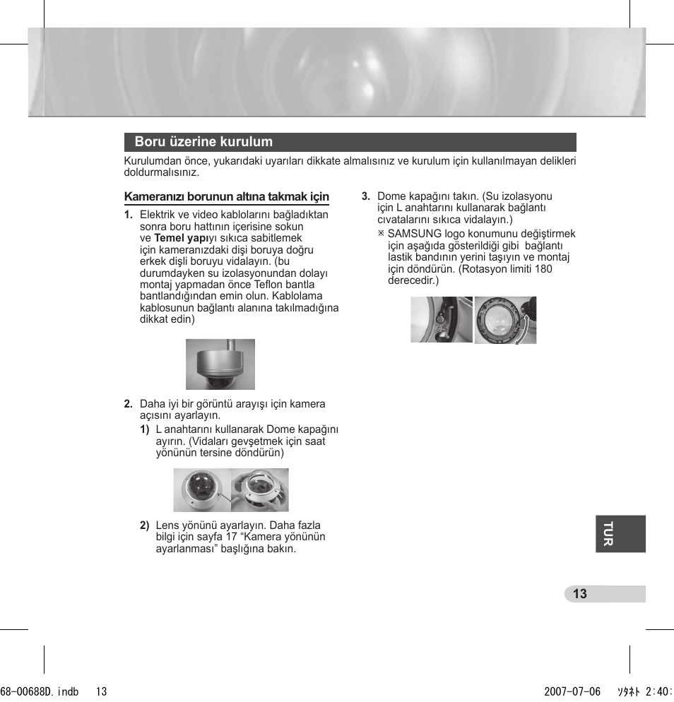 Boru üzerine kurulum | Samsung SCC-B5394 User Manual | Page 123 / 131