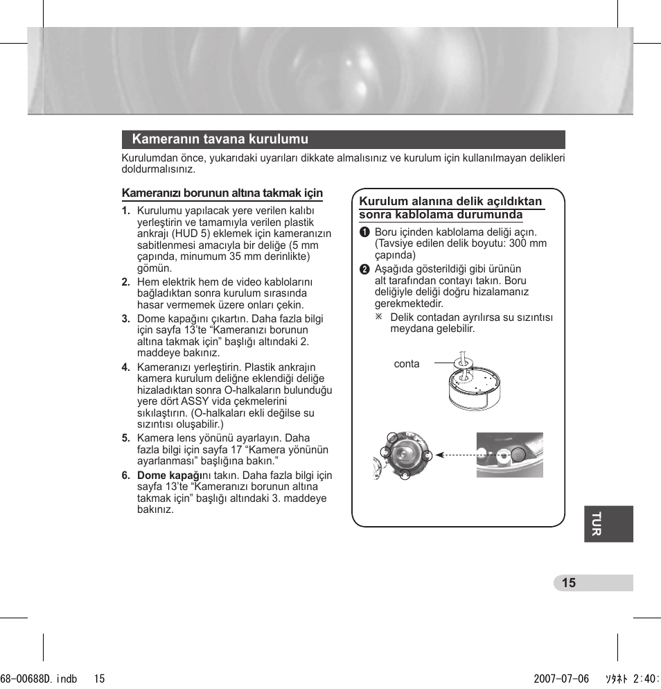 Kameranın tavana kurulumu | Samsung SCC-B5394 User Manual | Page 125 / 131