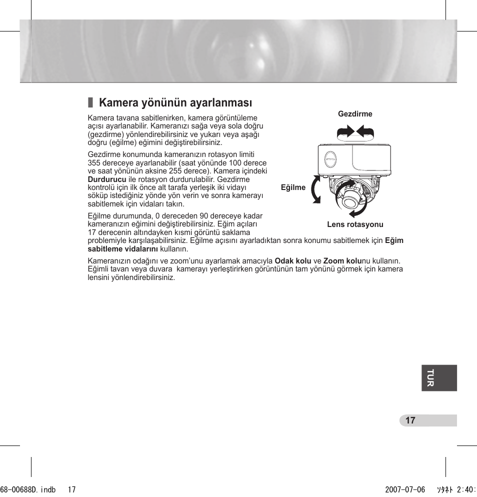 Kamera yönünün ayarlanması | Samsung SCC-B5394 User Manual | Page 127 / 131