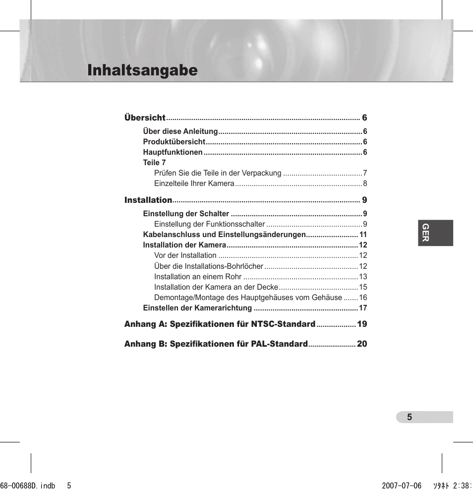 Inhaltsangabe | Samsung SCC-B5394 User Manual | Page 27 / 131