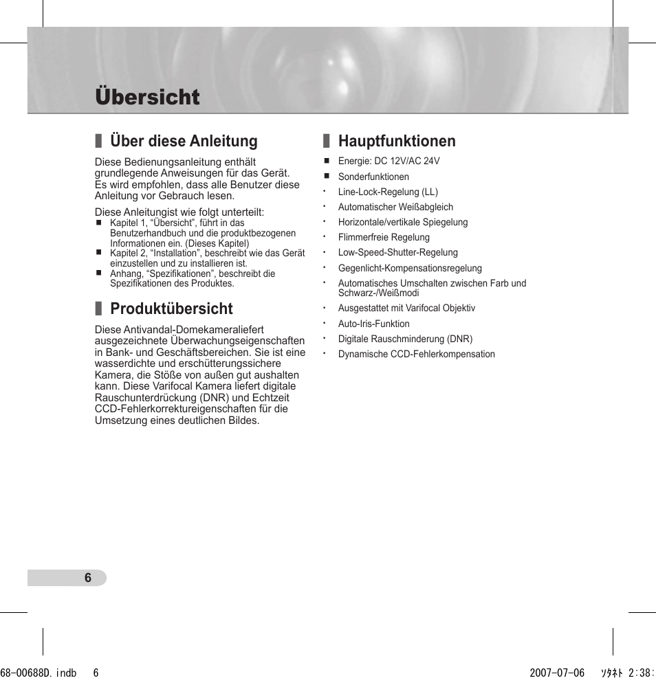 Übersicht, Über diese anleitung, Produktübersicht | Hauptfunktionen | Samsung SCC-B5394 User Manual | Page 28 / 131
