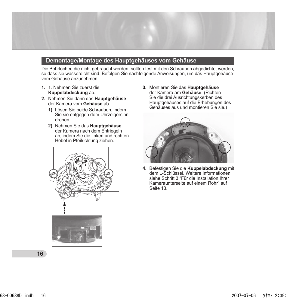 Demontage/montage des hauptgehäuses vom gehäuse | Samsung SCC-B5394 User Manual | Page 38 / 131