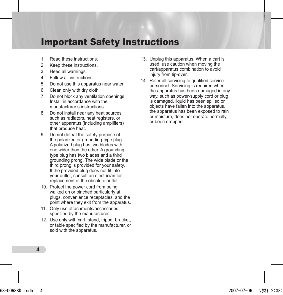 Important safety instructions | Samsung SCC-B5394 User Manual | Page 4 / 131