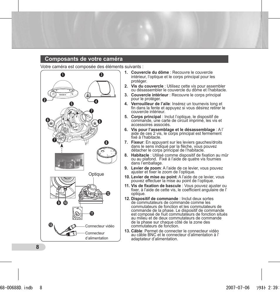Composants de votre caméra | Samsung SCC-B5394 User Manual | Page 52 / 131