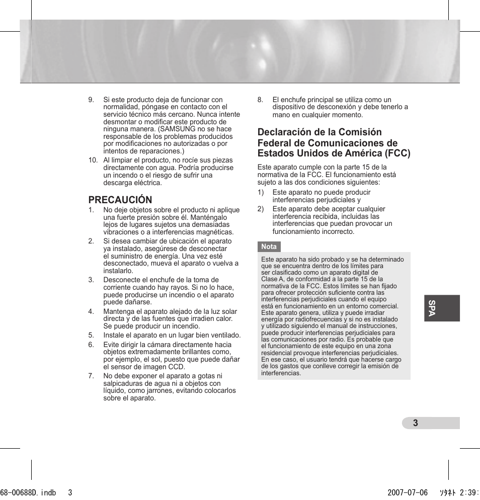 Precaución | Samsung SCC-B5394 User Manual | Page 69 / 131