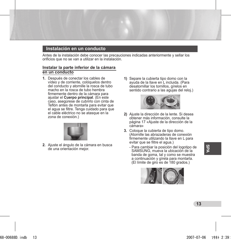 Instalación en un conducto | Samsung SCC-B5394 User Manual | Page 79 / 131