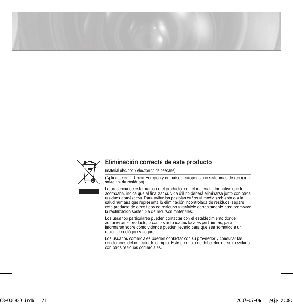 Eliminación correcta de este producto | Samsung SCC-B5394 User Manual | Page 87 / 131