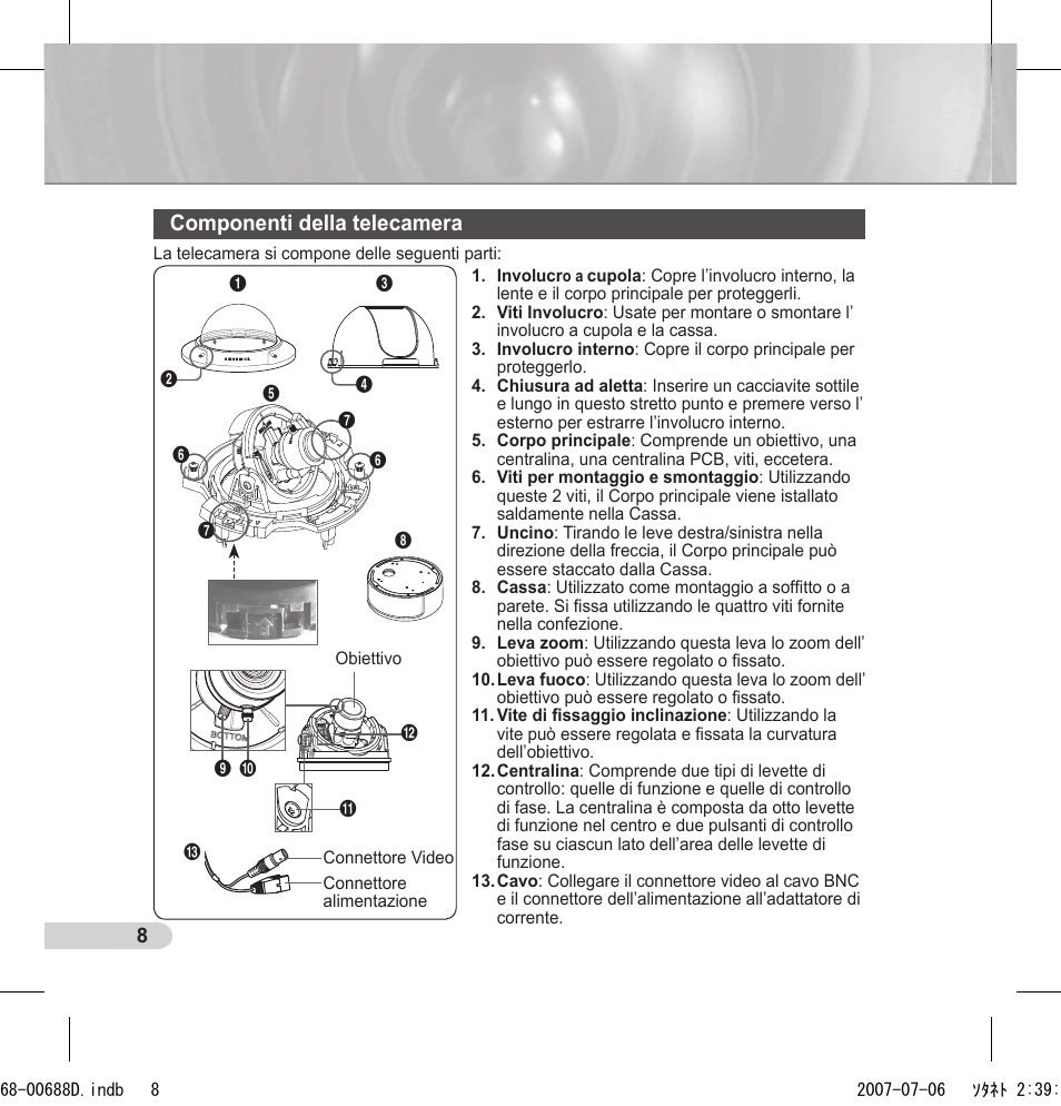 Componenti della telecamera | Samsung SCC-B5394 User Manual | Page 96 / 131