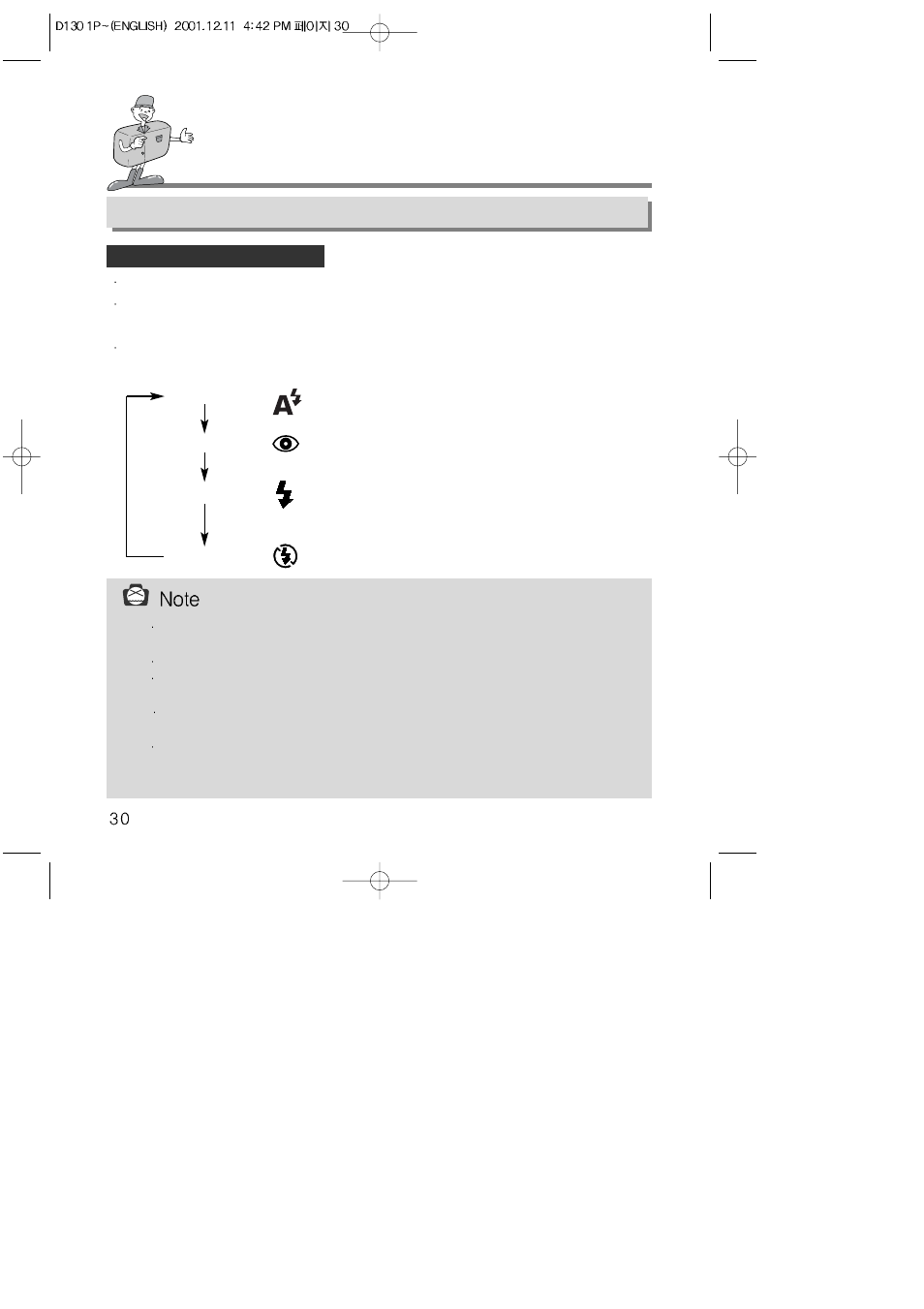 Setting up the function, Setting up the function by using the lcd panel, Select the flash mode | Samsung 130 User Manual | Page 30 / 81