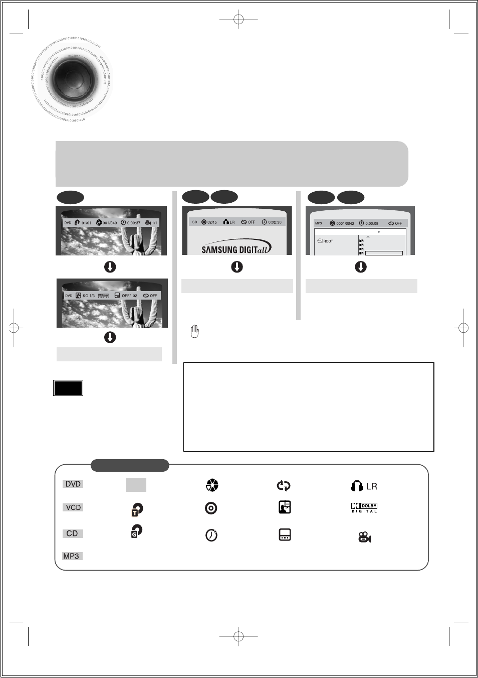 Displaying disc information, Press info button | Samsung 20051111115925328 User Manual | Page 32 / 90