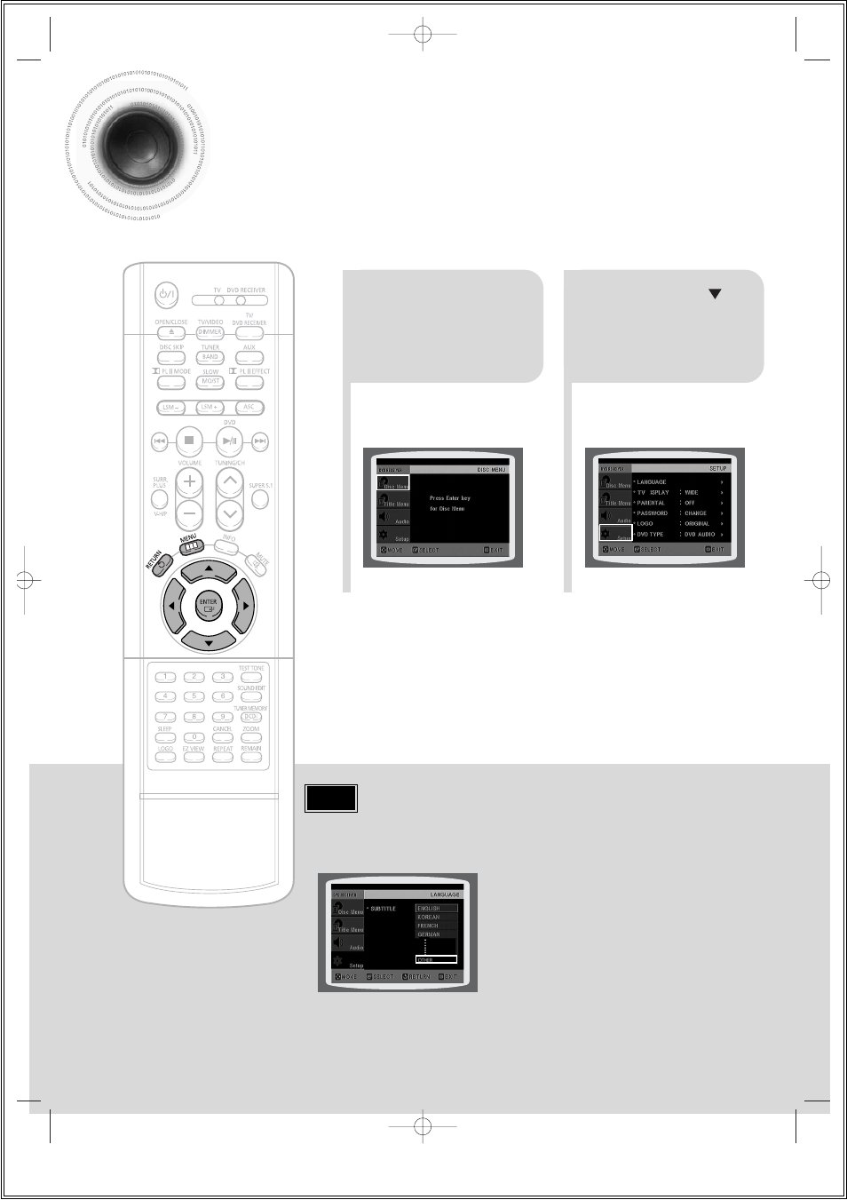 Setup, Setting the language, 45 setting the language | Samsung 20051111115925328 User Manual | Page 46 / 90