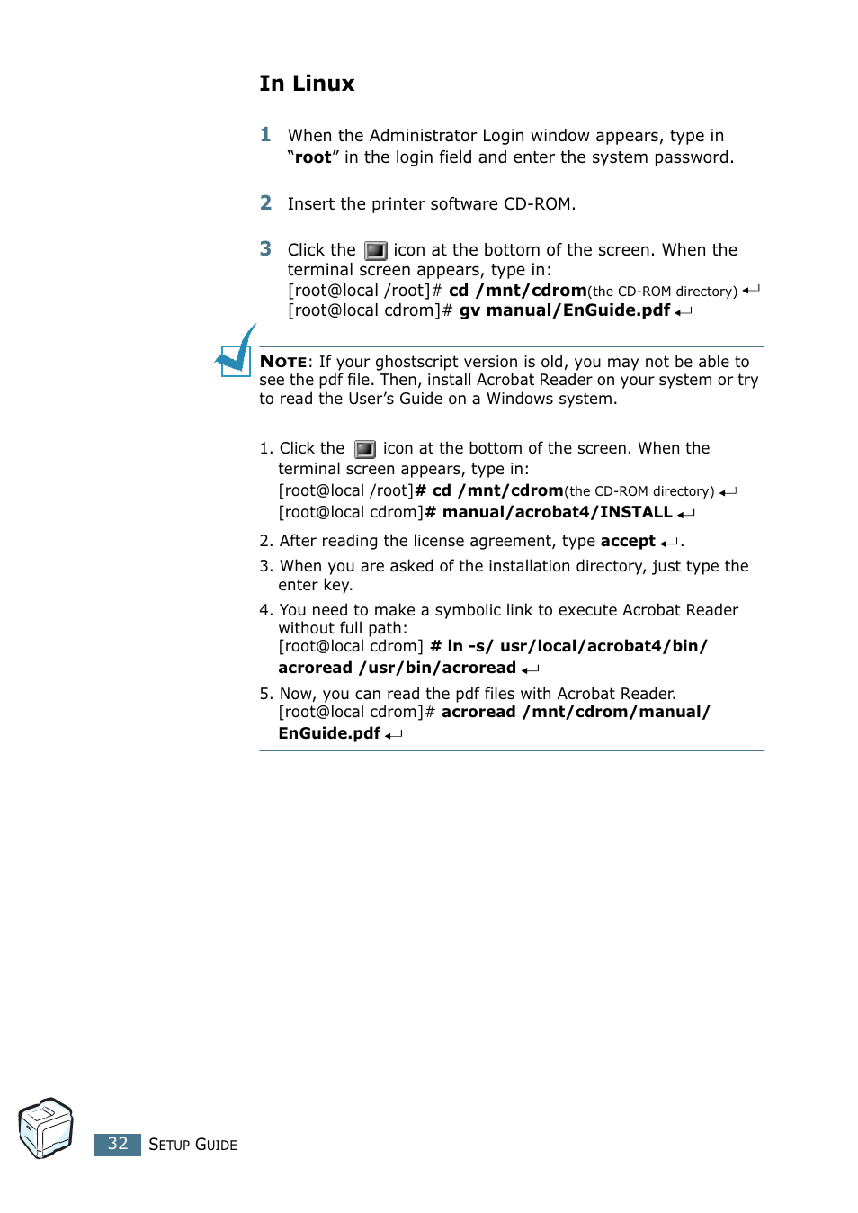 In linux | Samsung CLP-550N User Manual | Page 32 / 33