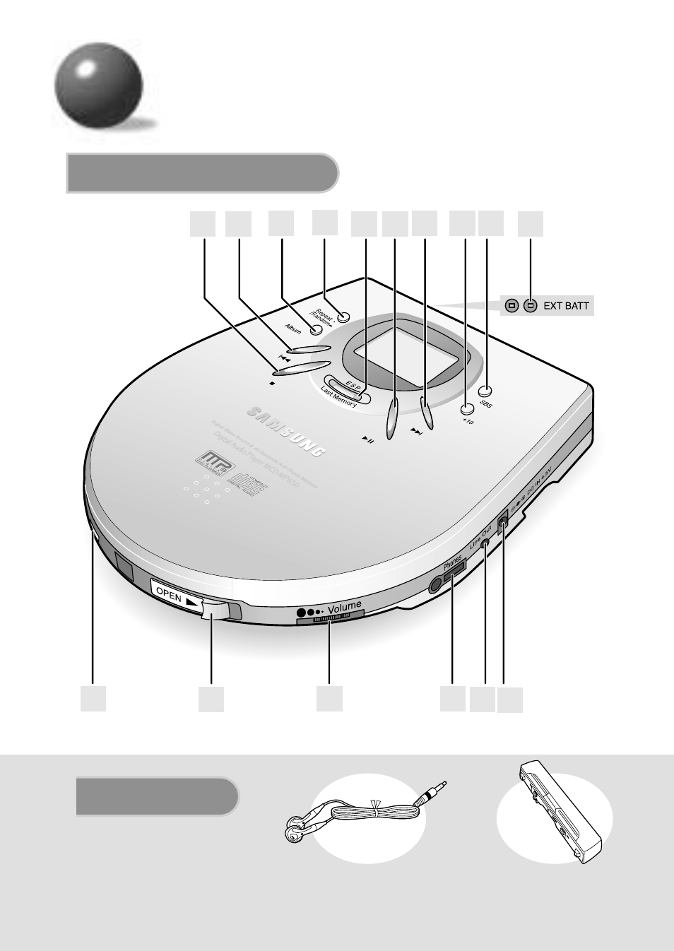 Buttons and controls, Main unit, Accessories | Samsung MCD-MP67 User Manual | Page 6 / 27