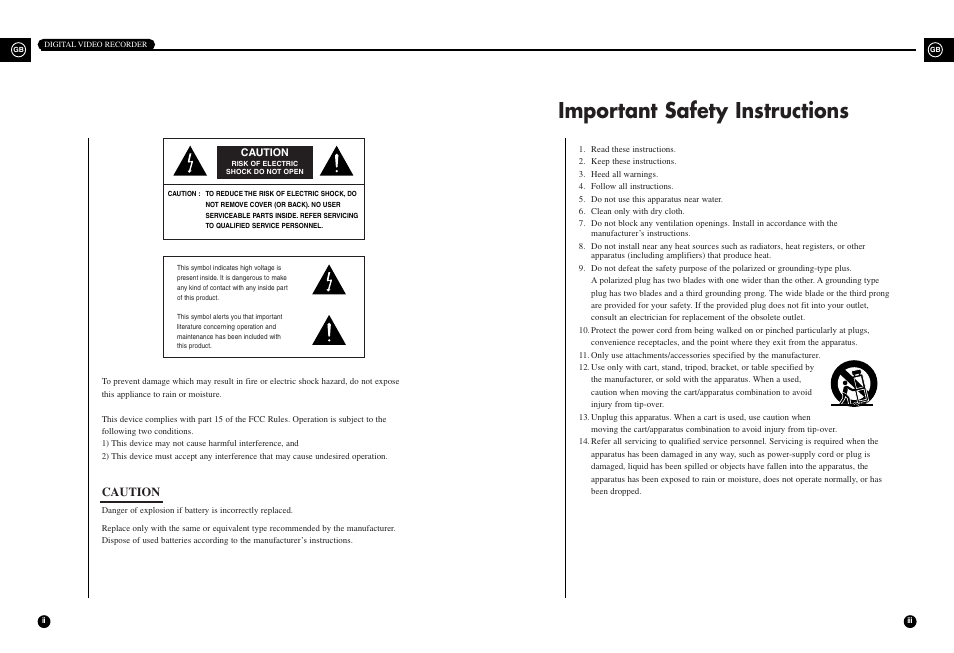 Important safety instructions, Caution | Samsung SHR-3010 User Manual | Page 2 / 45