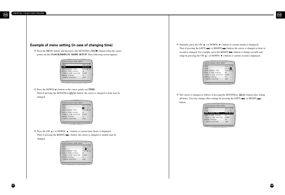 Example of menu setting (in case of changing time) | Samsung SHR-3010 User Manual | Page 20 / 45