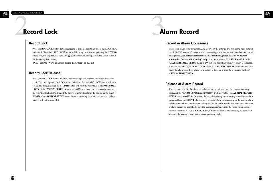 Record lock, Alarm record | Samsung SHR-3010 User Manual | Page 33 / 45