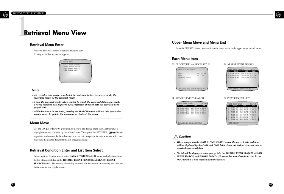 Retrieval menu view, Retrieval menu enter, Menu move | Retrieval condition enter and list item select, Upper menu move and menu end, Each menu item | Samsung SHR-3010 User Manual | Page 35 / 45