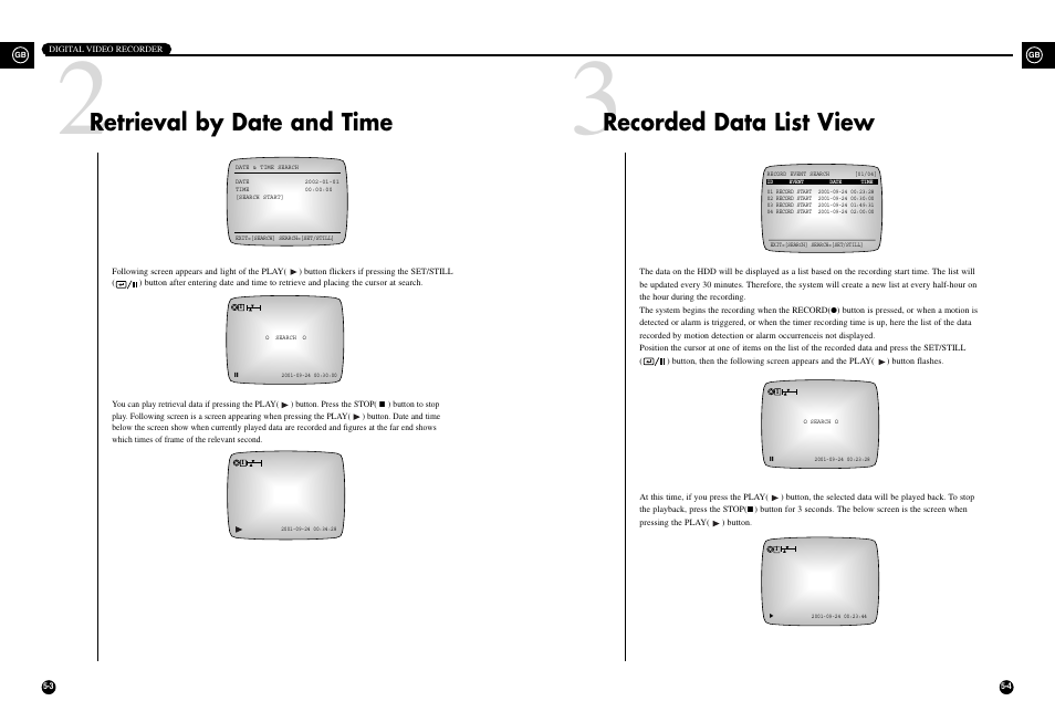 Retrieval by date and time, Recorded data list view | Samsung SHR-3010 User Manual | Page 36 / 45
