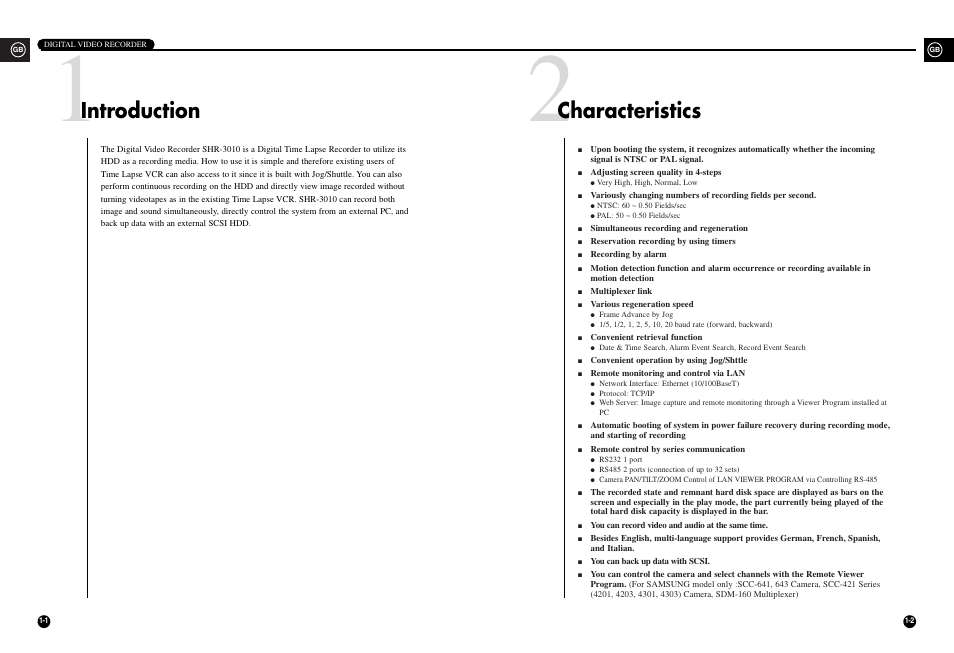 Introduction, Characteristics | Samsung SHR-3010 User Manual | Page 5 / 45