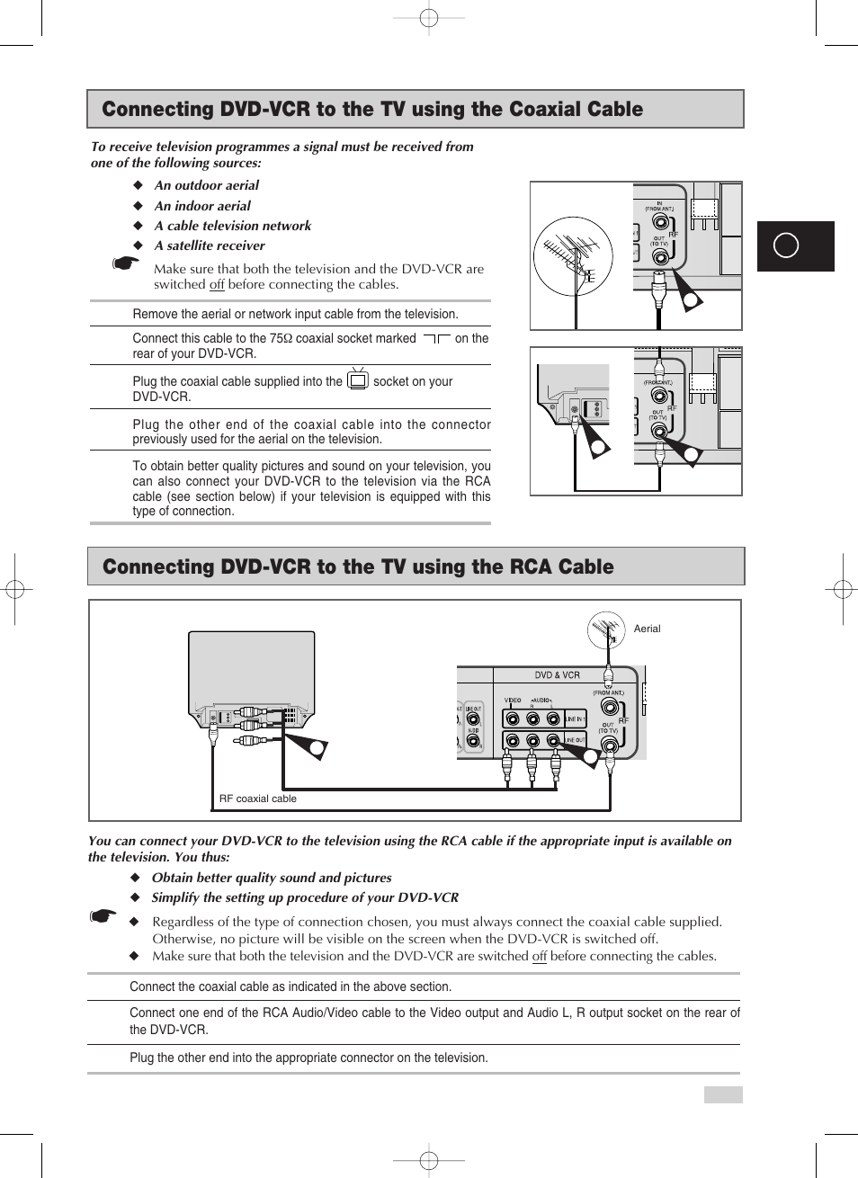 Connecting dvd-vcr to the tv using the rca cable | Samsung V70 User Manual | Page 13 / 71