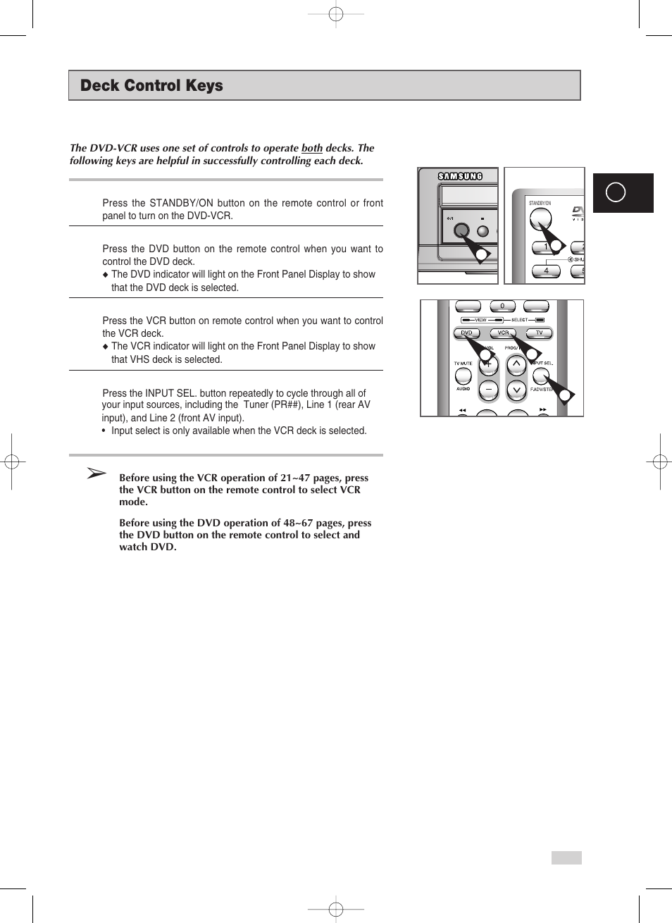 Deck control keys | Samsung V70 User Manual | Page 17 / 71