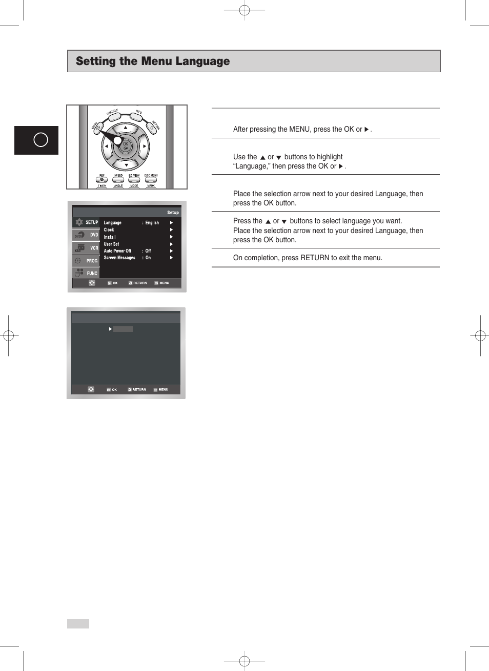 Setting the menu language | Samsung V70 User Manual | Page 20 / 71