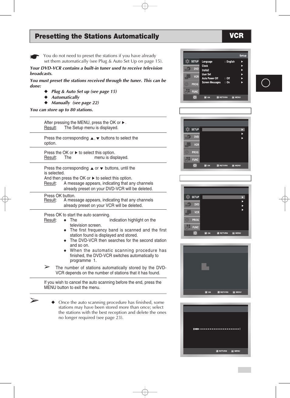 Presetting the stations automatically | Samsung V70 User Manual | Page 21 / 71