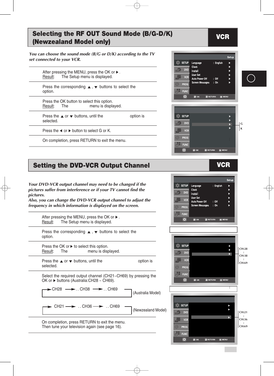 Setting the dvd-vcr output channel | Samsung V70 User Manual | Page 25 / 71