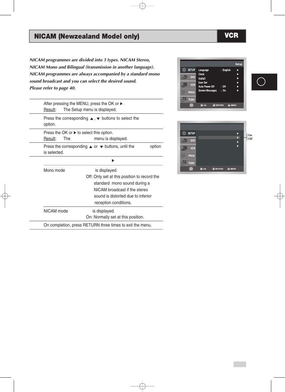 Nicam (newzealand model only) | Samsung V70 User Manual | Page 27 / 71