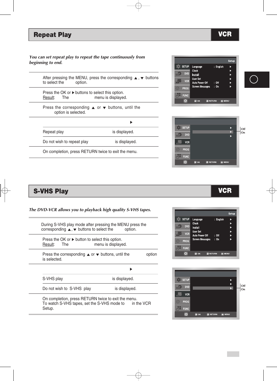 Repeat play, S-vhs play, Repeat play s-vhs play | Samsung V70 User Manual | Page 31 / 71