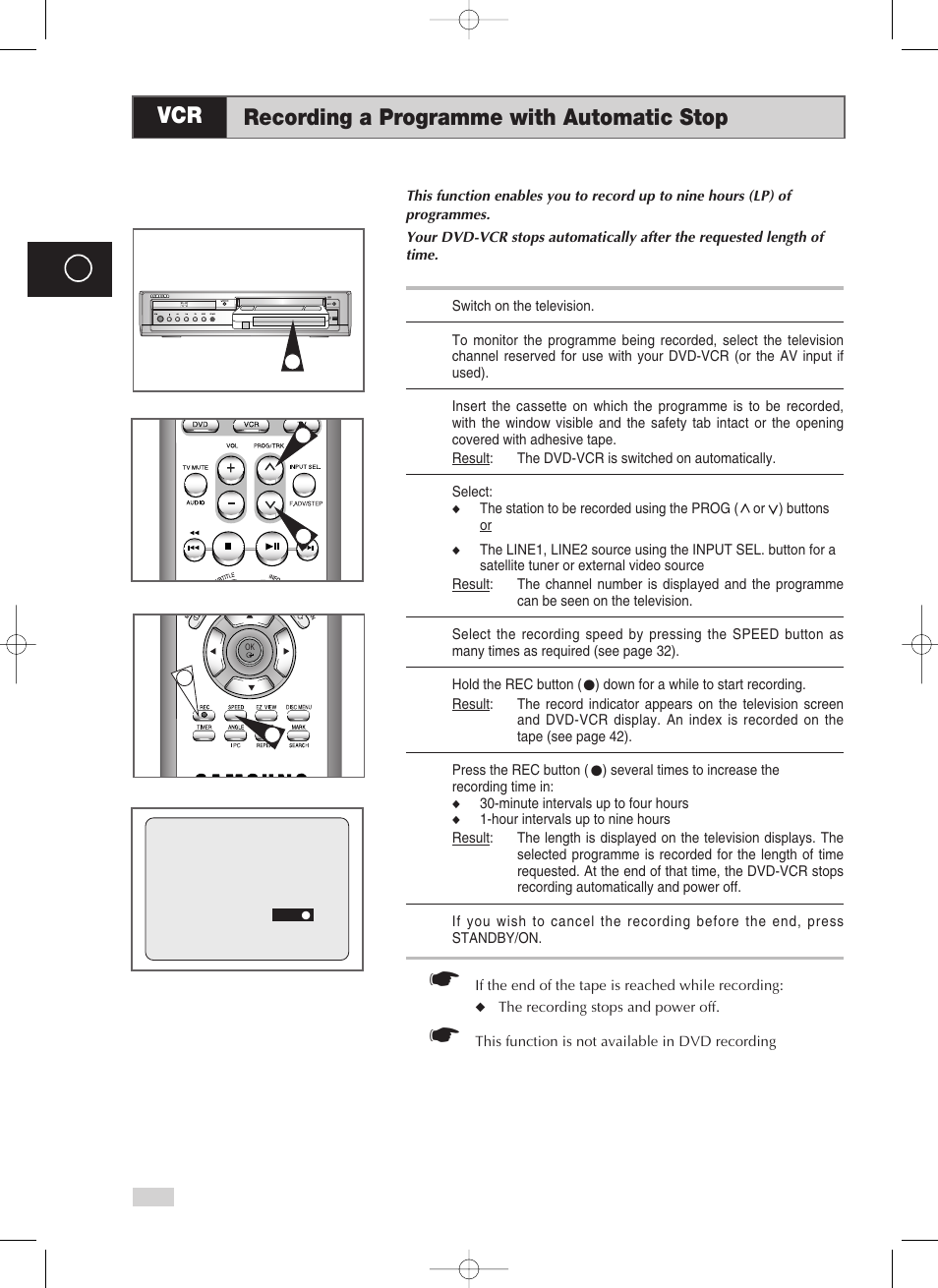 Recording a programme with automatic stop | Samsung V70 User Manual | Page 34 / 71