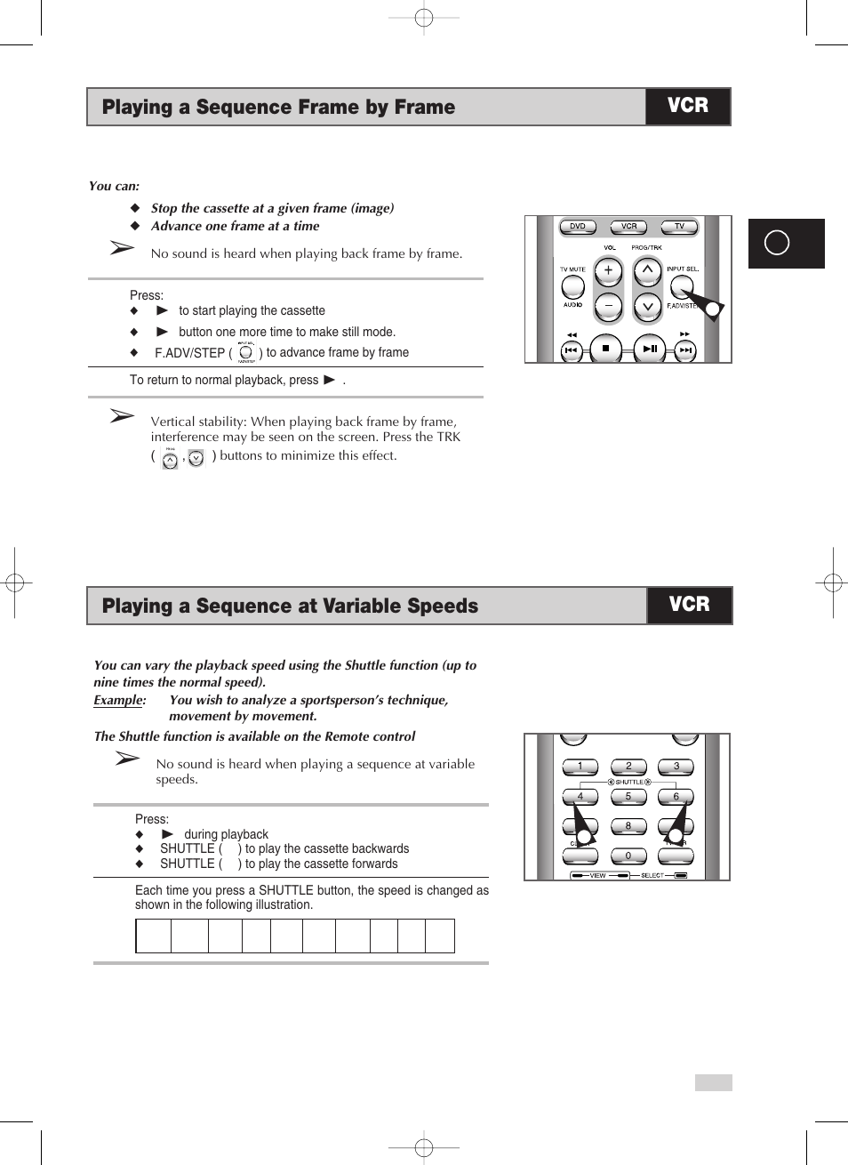 Playing a sequence frame by frame, Playing a sequence at variable speeds | Samsung V70 User Manual | Page 41 / 71
