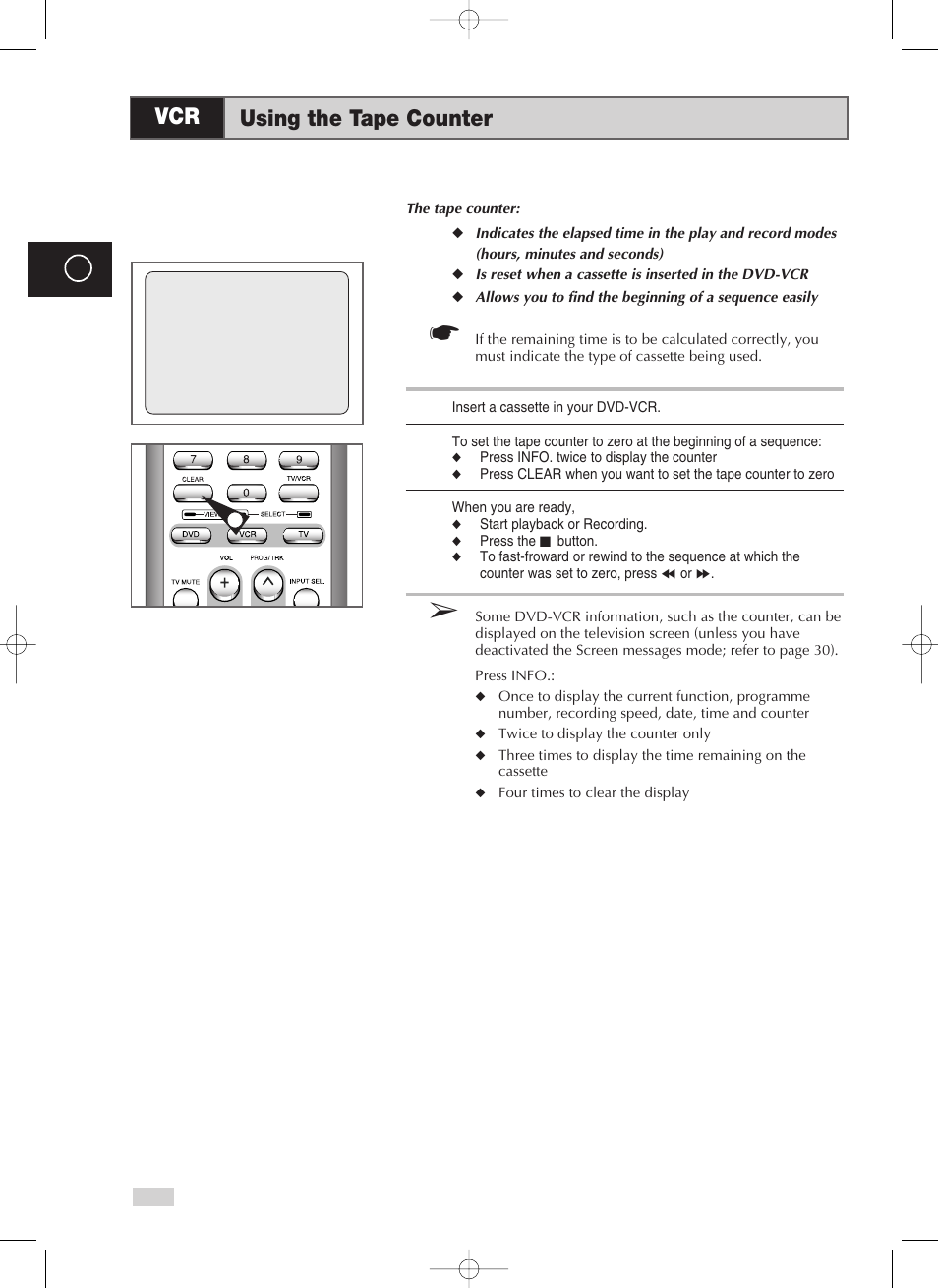 Using the tape counter | Samsung V70 User Manual | Page 44 / 71