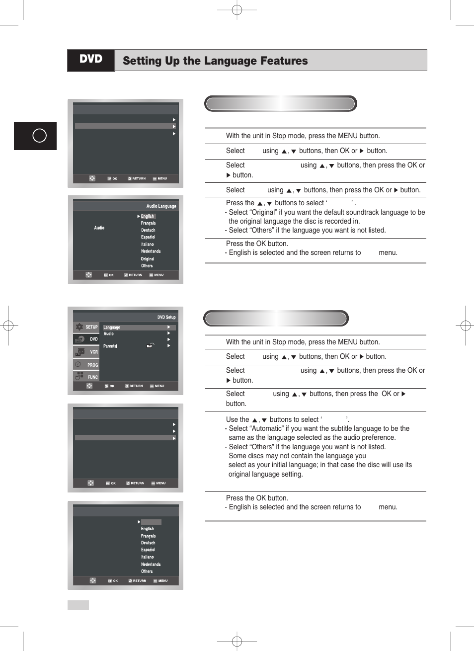 Setting up the language features, Setting up the language features dvd | Samsung V70 User Manual | Page 50 / 71