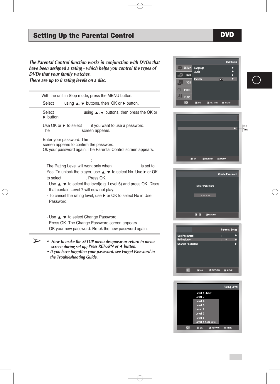 Setting up the parental control | Samsung V70 User Manual | Page 53 / 71