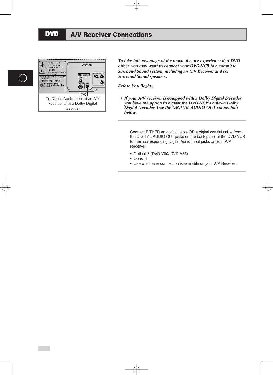 A/v receiver connections | Samsung V70 User Manual | Page 54 / 71