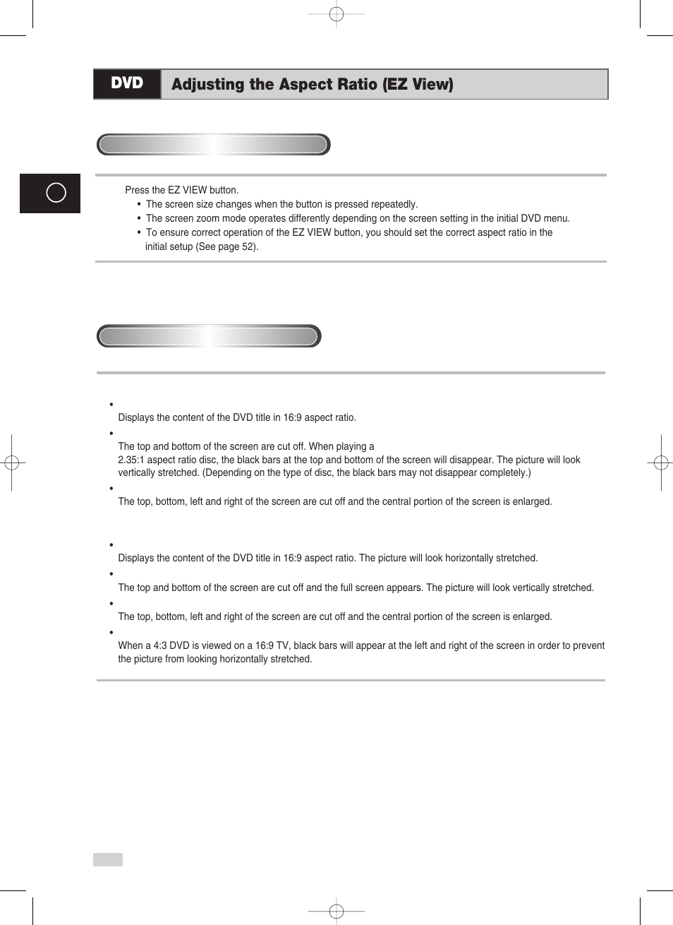 Adjusting the aspect ratio (ez view), Adjusting the aspect ratio (ez view) dvd | Samsung V70 User Manual | Page 56 / 71