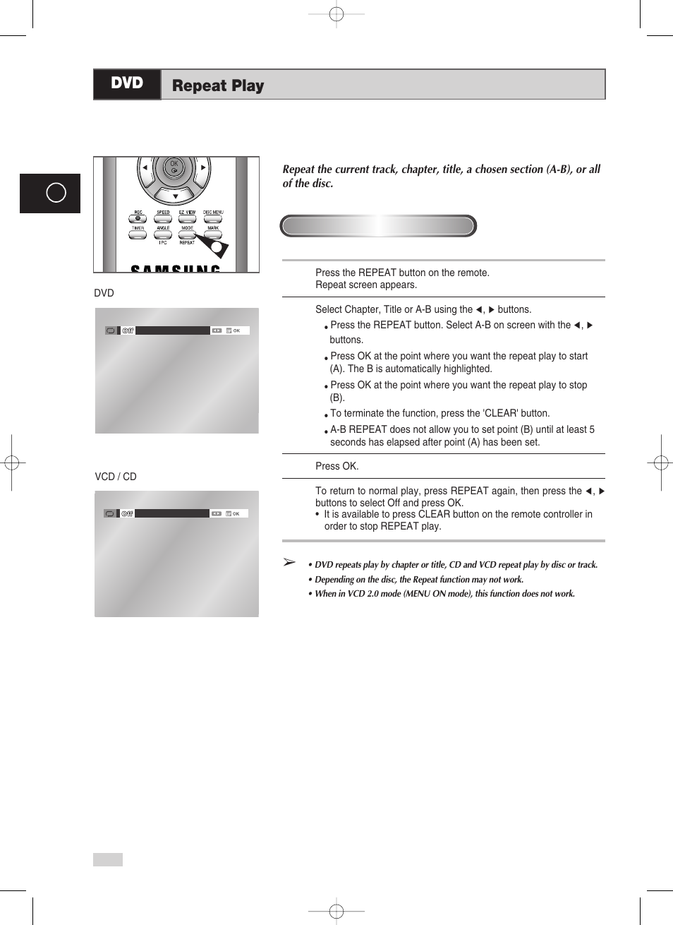 Repeat play | Samsung V70 User Manual | Page 60 / 71